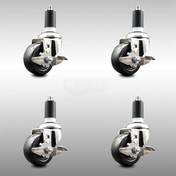 Service Caster 3 Inch 316SS Soft Rubber Swivel 1-3/8 Inch Expanding Stem Caster Set Brake SCC SCC-SS316EX20S314-SRS-TLB-138-4 - main